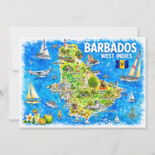 Barbados Antilles Illustrated Caribbean Postcard