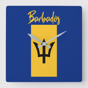 Barbados Bajan Flag Barbadian Caribbean Square Wall Clock