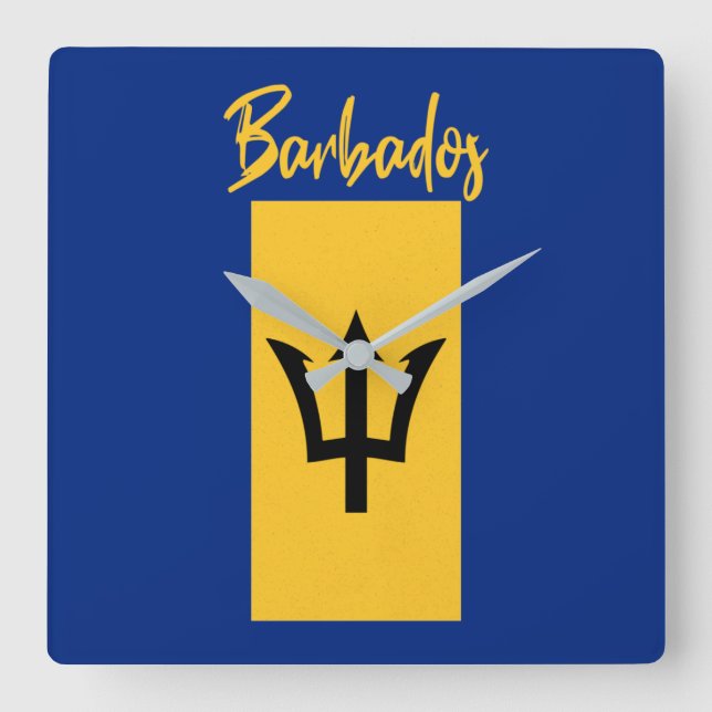 Barbados Bajan Flag Barbadian Caribbean Square Wall Clock (Front)