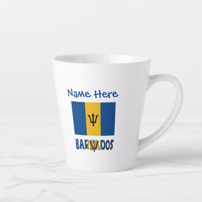 Barbados Barbadian Flag Blue Personalisation  Latte Mug (Right)