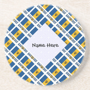 Barbados Barbadian Flag Tiled Black Personalised Coaster