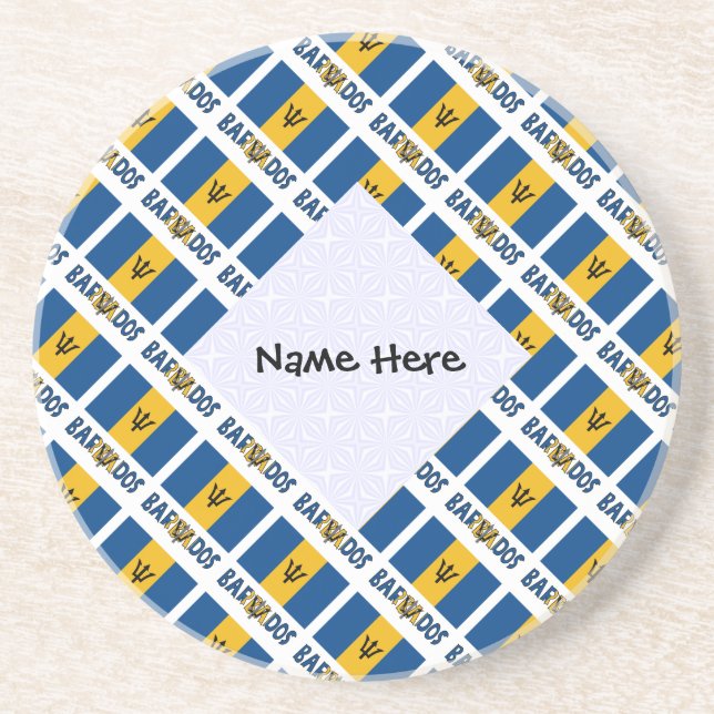 Barbados Barbadian Flag Tiled Black Personalised  Coaster (Front)