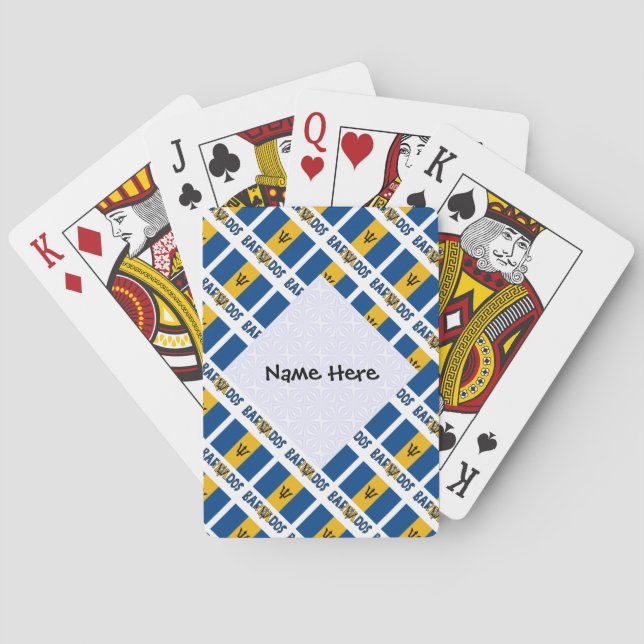 Barbados Barbadian Flag Tiled Black Personalised  Playing Cards (Back)