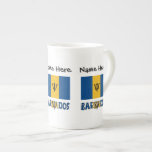 Barbados Barbarian Flag Personalised Bone China Mug<br><div class="desc">Bone China mug featuring the Barbadian Flag with the word BARBADOS below in the colours of the flag. A place for your name allows for a personalised look. If you need a customised gift just add someone else's name. The Bajan flag is ultramarine and gold with a black trident. Design...</div>