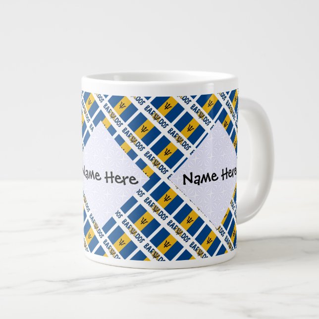 Barbados Barbarian Flag Tiled Personalised Name Large Coffee Mug (Front Right)