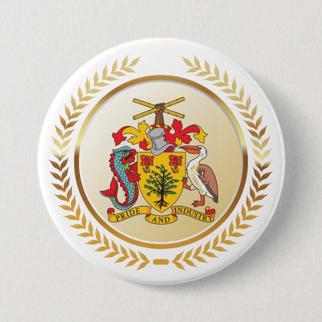 Barbados Coat of Arms 7.5 Cm Round Badge (Front)