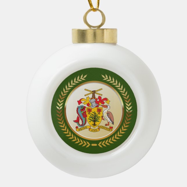 Barbados Coat of Arms Ceramic Ball Christmas Ornament (Front)