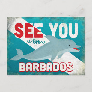 Barbados Dolphin - Retro Vintage Travel Postcard