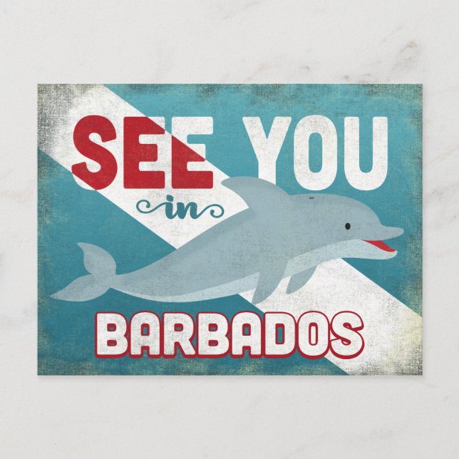 Barbados Dolphin - Retro Vintage Travel Postcard (Front)