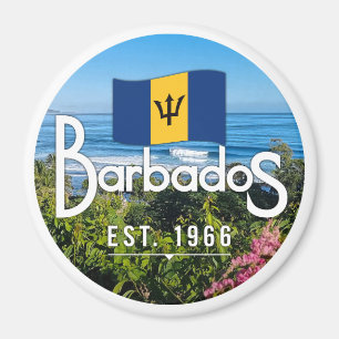 "Barbados Est. 1966" East Coast View With Flag Magnet