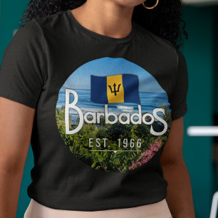 "Barbados Est. 1966" East Coast View With Flag T-Shirt