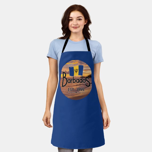 "Barbados Est. 1966" Sunset With Barbados Flag Apron (Worn)