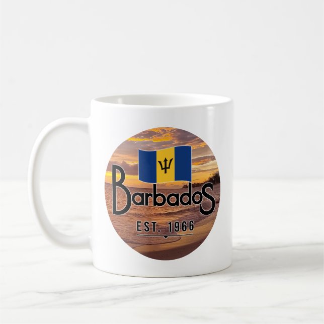 "Barbados Est. 1966" Sunset With Barbados Flag Coffee Mug (Left)