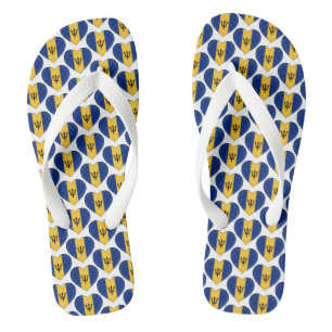 Barbados Flag Colours Hearts Pattern Patriotic Flip Flops