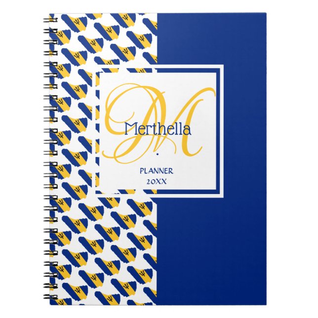 BARBADOS Flag Custom Monogram Add Your Name Notebook (Front)