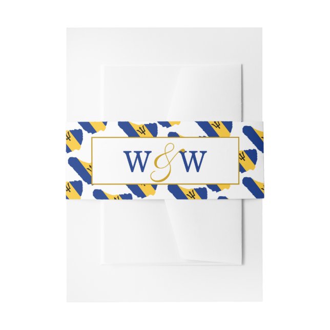 BARBADOS Flag Custom Monogram Wedding Celebration Invitation Belly Band (Front Example)