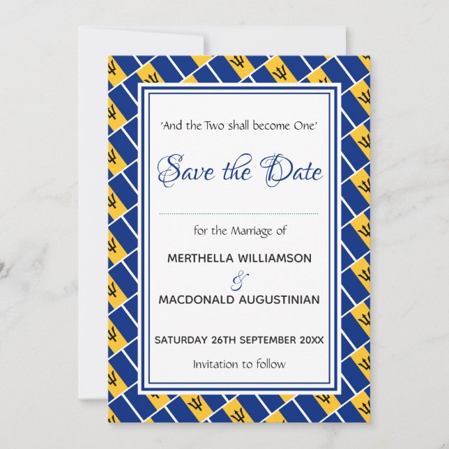 BARBADOS FLAG Customised Scripture Stylish Save The Date (Front)