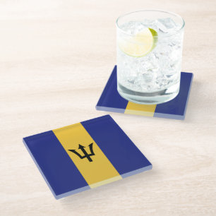 Barbados flag glass coaster