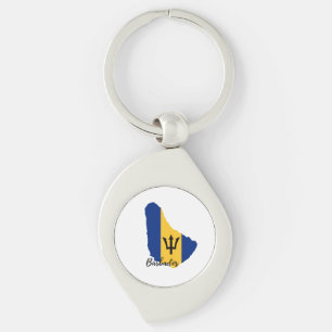 Barbados Flag Map Key Ring