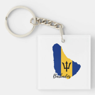 Barbados  Flag Map Keychain