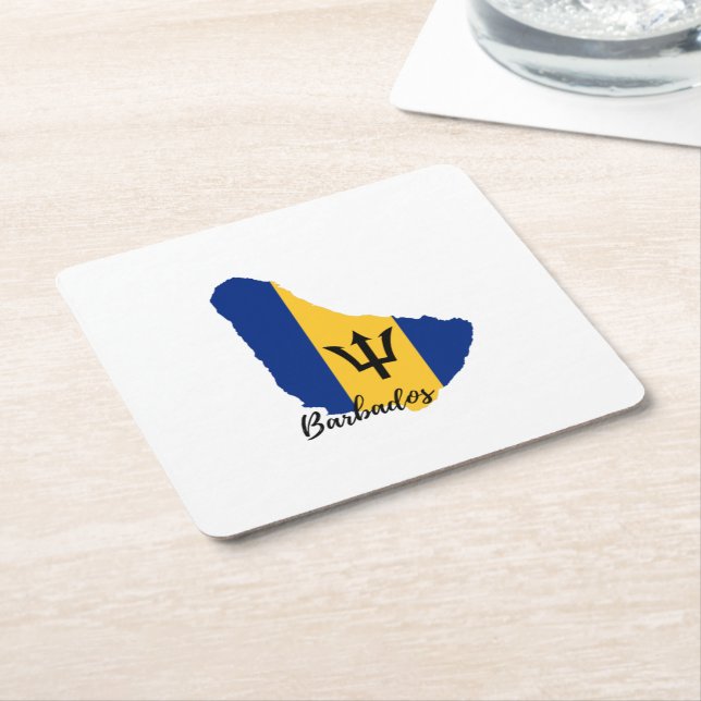 Barbados  Flag  Map  Square Paper Coaster (Angled)