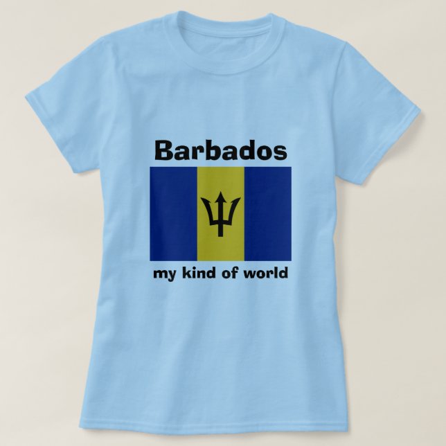 Barbados Flag + Map + Text T-Shirt (Design Front)