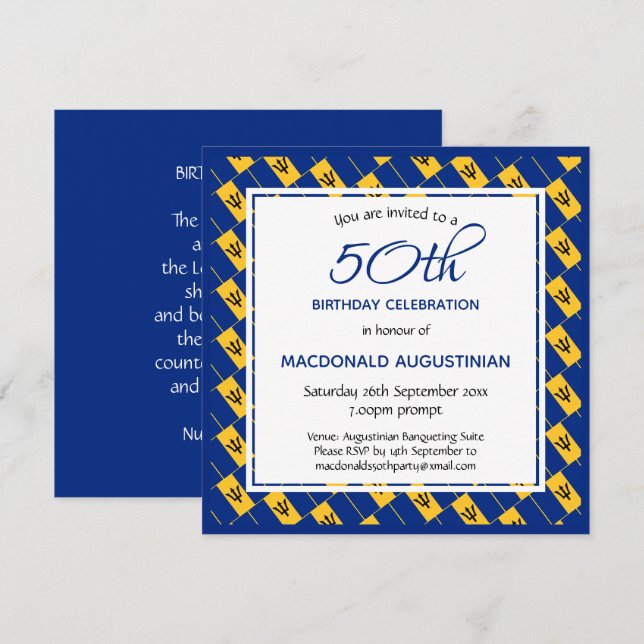 BARBADOS FLAG Personalised 50th Birthday Invitation (Front/Back)
