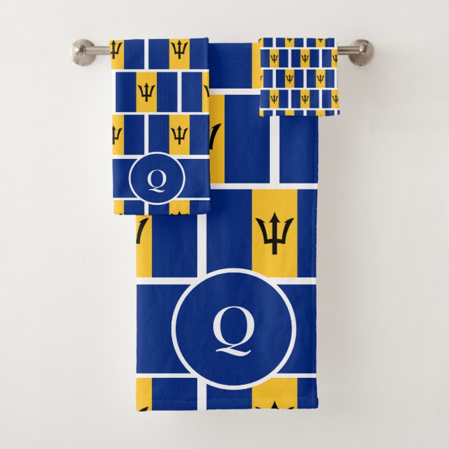 BARBADOS FLAG Personalised Christian Monogram Bath Towel Set (Insitu)