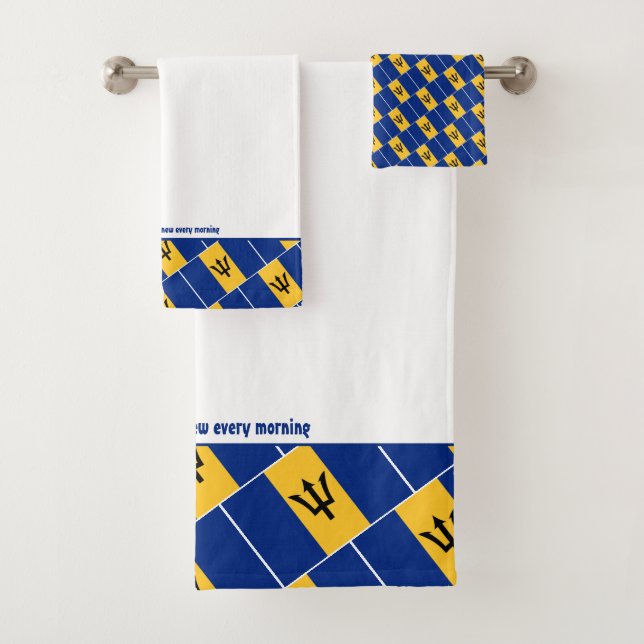 BARBADOS FLAG Personalised Scripture WHITE Bath Towel Set (Insitu)