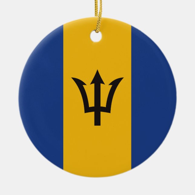 Barbados Flag Totally Round Ceramic Tree Decoration (Front)