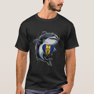 Barbados Flag Trident Heart Shark Bajan Roots Baja T-Shirt