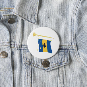 Barbados Flag with Bugle Patriotic Caribbean  7.5 Cm Round Badge