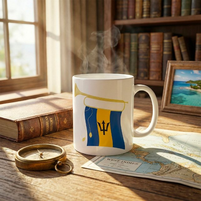 Barbados Flag with Bugle Patriotic Caribbean  Coffee Mug (Creator Uploaded)