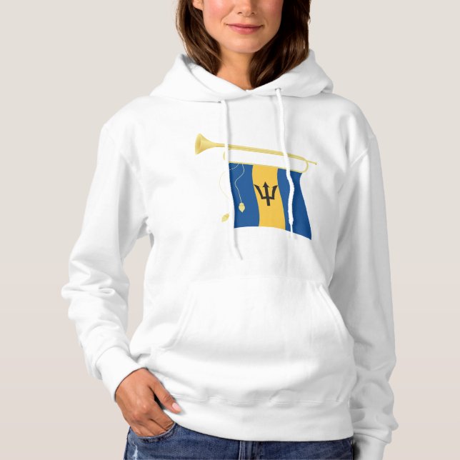 Barbados Flag with Bugle Patriotic Caribbean  Hoodie (Front)