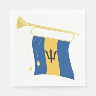 Barbados Flag with Bugle Patriotic Caribbean  Napkin