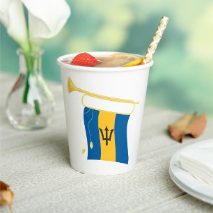 Barbados Flag with Bugle Patriotic Caribbean  Paper Cups