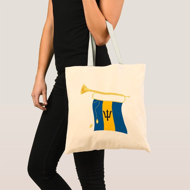 Barbados Flag with Bugle Patriotic Caribbean  Tote Bag (Creator Uploaded)