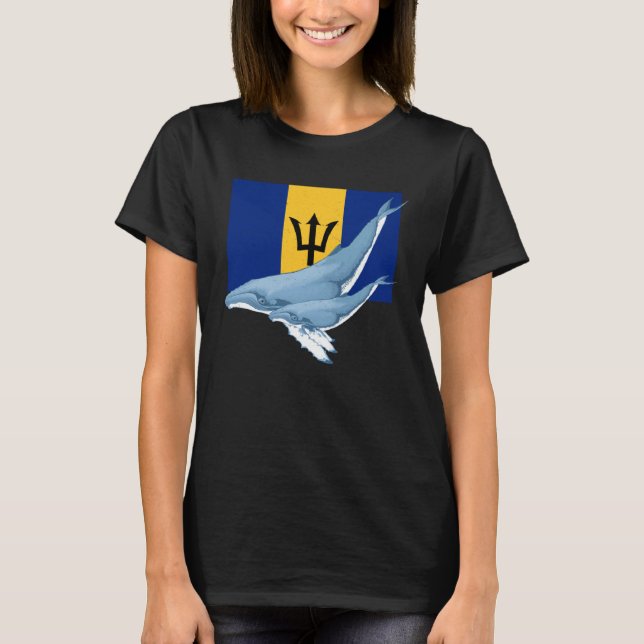 Barbados Flag with Humpback Whales Bajan Pride T-Shirt (Front)