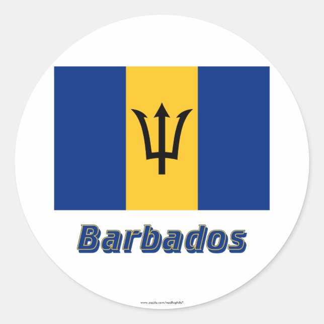 Barbados Flag with Name Classic Round Sticker (Front)