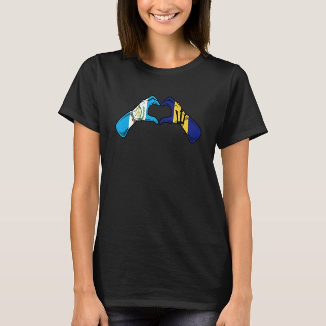 Barbados Guatemala Flag Barbadian Guatemalan Heart T-Shirt (Front)