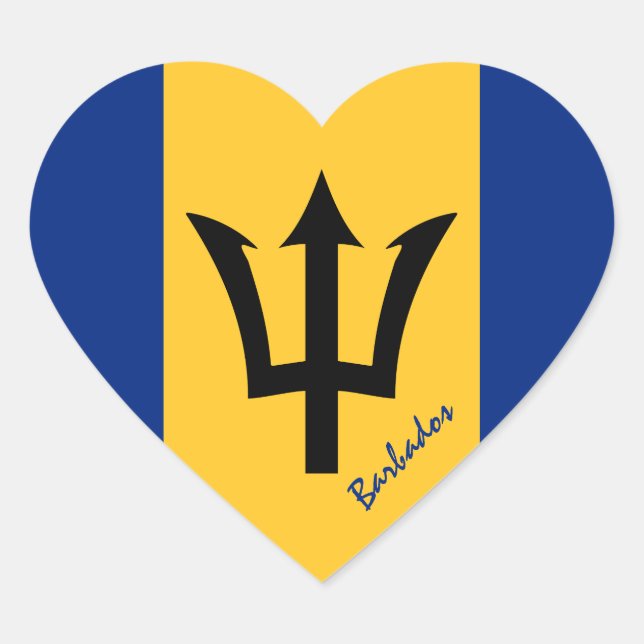 Barbados Heart Sticker, Patriotic Barbados Flag Heart Sticker (Front)