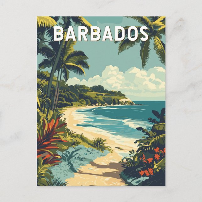 Barbados Illustration Travel Art Vintage Postcard (Front)