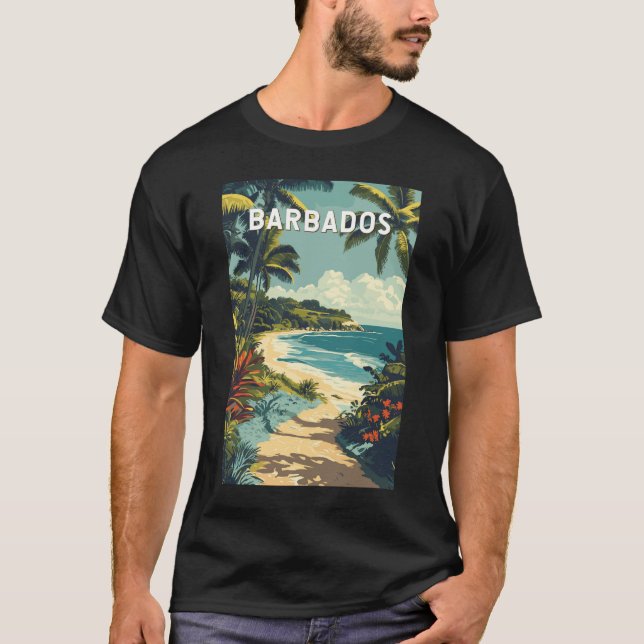 Barbados Illustration Travel Art Vintage T-Shirt (Front)