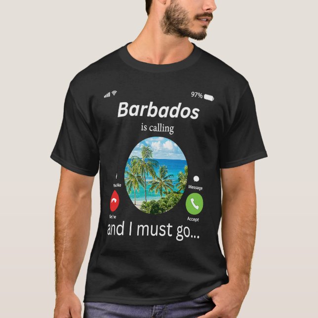 Barbados Is Calling and I Must Go Barbados Flag T-Shirt (Front)