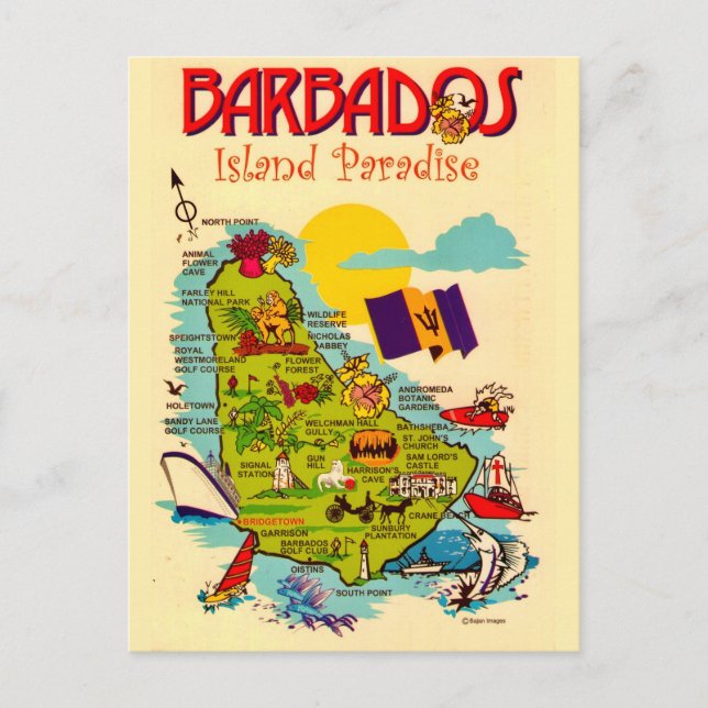Barbados Island Map Postcard (Front)