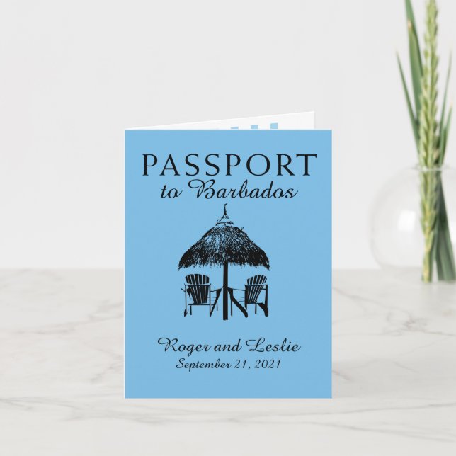 Barbados Light Blue Wedding Passport Invitation (Front)