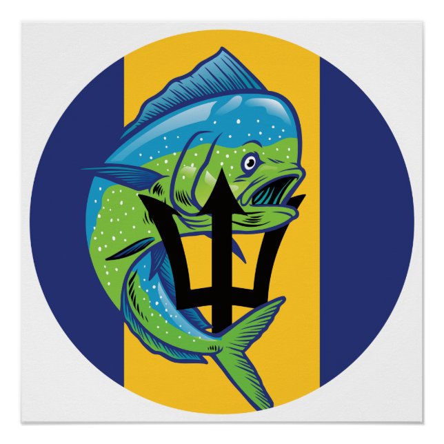 Barbados Mahi-mahi Barbadian National Animal Flag Poster (Front)