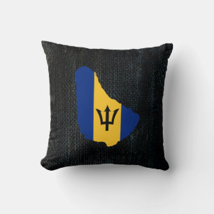 Barbados Map Flag Burlap designed Throw Pillow
