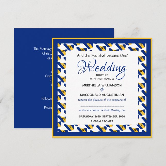 BARBADOS MAP Patriotic Custom Square Wedding Invitation (Front/Back)