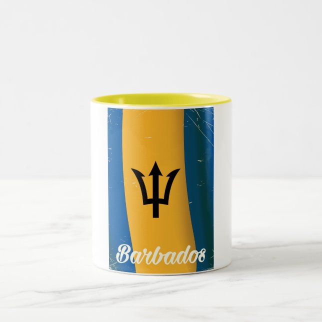 Barbados national flag vacation poster Two-Tone coffee mug (Center)
